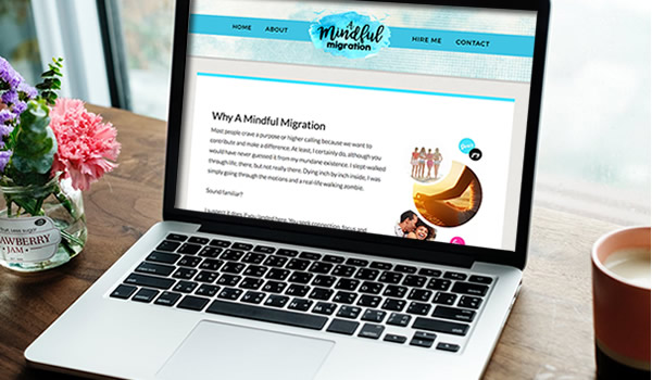 Computer Mockup - showcasing Eat Laugh Purr website at amindfulmigration.com