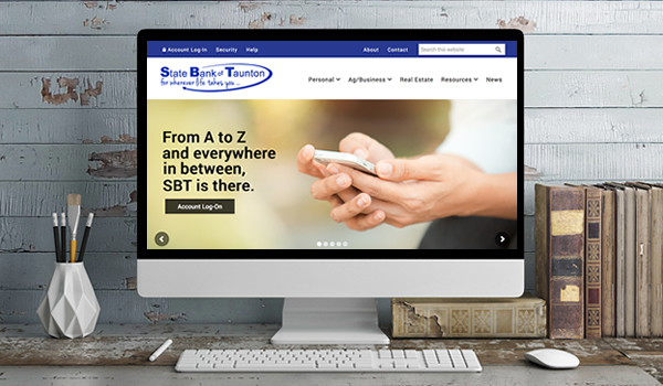 Computer Mockup - showcasing State Bank of Taunton website at statebankoftaunton.com