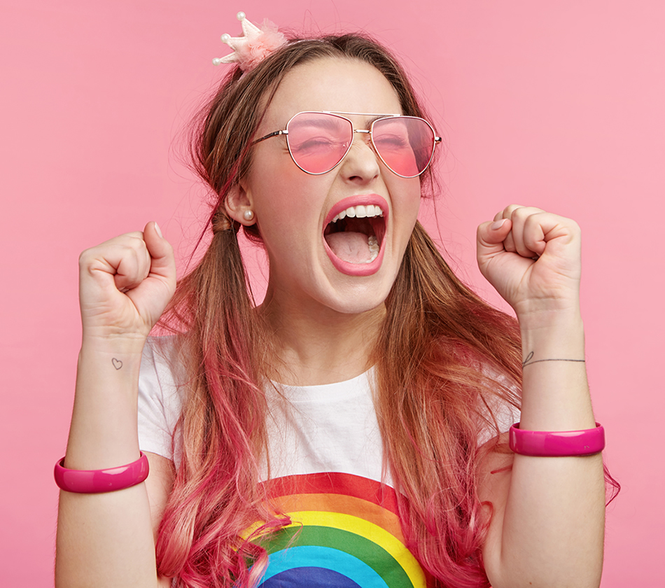 happy woman shouting